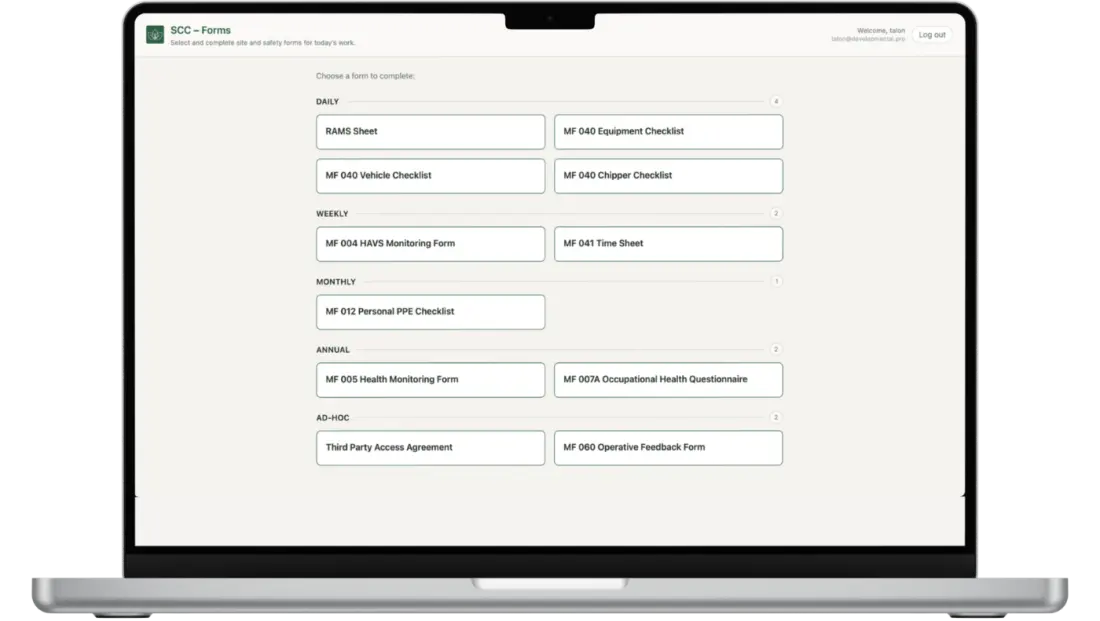 SCC digital forms app mockup