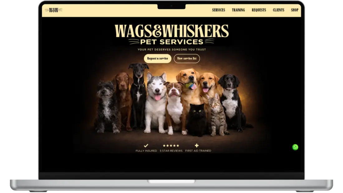 Wags n Whiskers website mockup